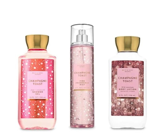 Bath & Body Works - Champagne Toast - Daily Trio - Shower Gel, Fine Fragrance Mist & Super Smooth Body Lotion (Packaging Varies)