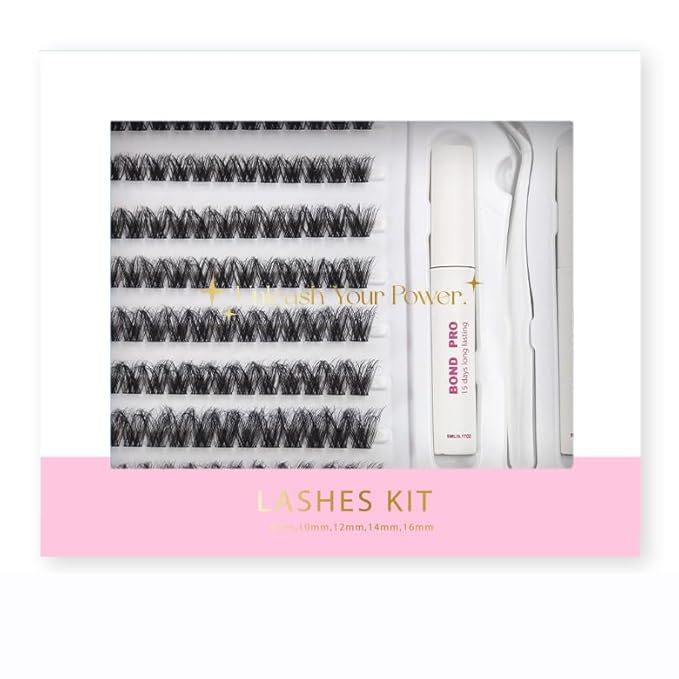 Lash Extension Kit DIY Lash Clusters 10-16mm 96pcs Individual Lashes Clusters Soft Thin Band Natural Volume Eyelash Extension with Lash Bond and Remover, Lash Tweezers for Self Use 26#
