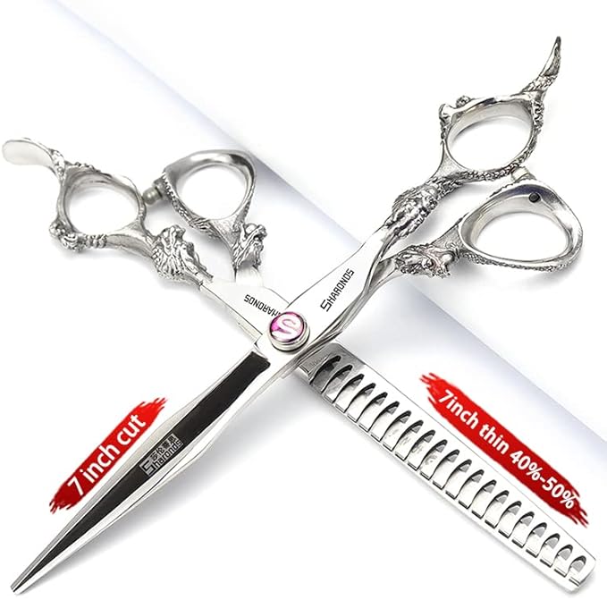 7" 7.5" 8"9" Professional Hairdressing Scissors Barber Salon Hair Cutting Dragon Shears (Large). (7 inch 2pc-C)