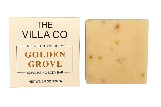 The Villa Co - Golden Grove | 4.5oz Exfoliating Body Bar for Women & Men | Artisan Made in USA | Natural Ingredients | Goats Milk