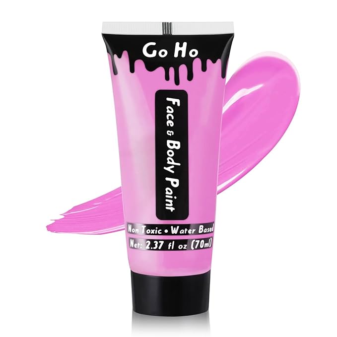 Go Ho Pink Face Body Paint Washable(2.37oz/pc),Water Based Cream Non-Toxic Full Pink Body Paint for SFX Cosplay Costumes Festivals Halloween Makeup