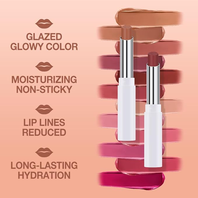 HHLTOH 2Pcs Tinted Lip Balm Moisturizing Lipstick – Waterproof Hydrating Matte Lip Balm for Women,Creamy Natural Color Stain for Dry Lips,Soft Matte Finish (2# Cinnamon Nude Brown & 6# Vivid Rose Red)