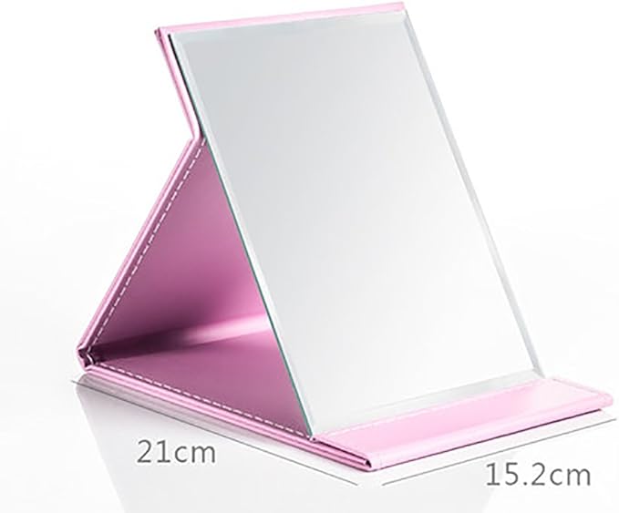 Protable PU Leather Mirror Folding Desktop Makeup Mirror with Adjustable Stand for Personal Use,Travelling (M, Pink)