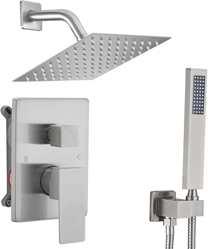 annazom Shower Faucet Set 8 Inch Rainfall Shower Head and Handheld Shower High Pressure Rainfall Shower Head System Shower Faucet Set with Valve and Trim
