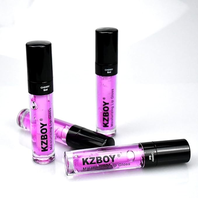 KZBOY Lip Gloss Hydrating Lip Oil Cherry Scented 8ml Moisturizing Lip Gloss for Dry Lips High Shine Smooth Finish Clear Purple Shade (Cherry)