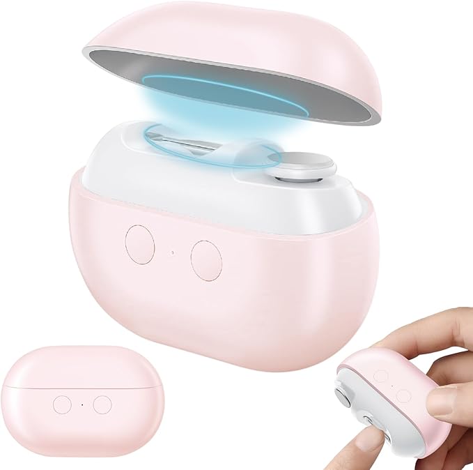 2 in-1 Electric Nail Clipper, Magnetic Cover, Type-C Rechargeable Nail Trimmer with LED Light & Nail Storage Box, for Children, Adults, and Seniors (Pink)