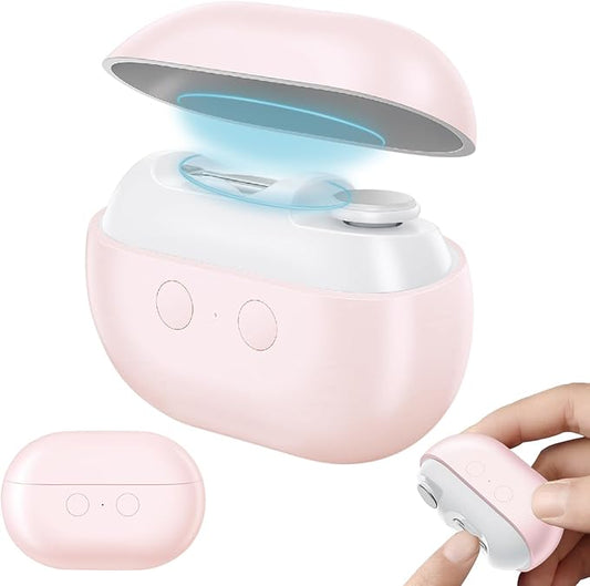2 in-1 Electric Nail Clipper, Magnetic Cover, Type-C Rechargeable Nail Trimmer with LED Light & Nail Storage Box, for Children, Adults, and Seniors (Pink)