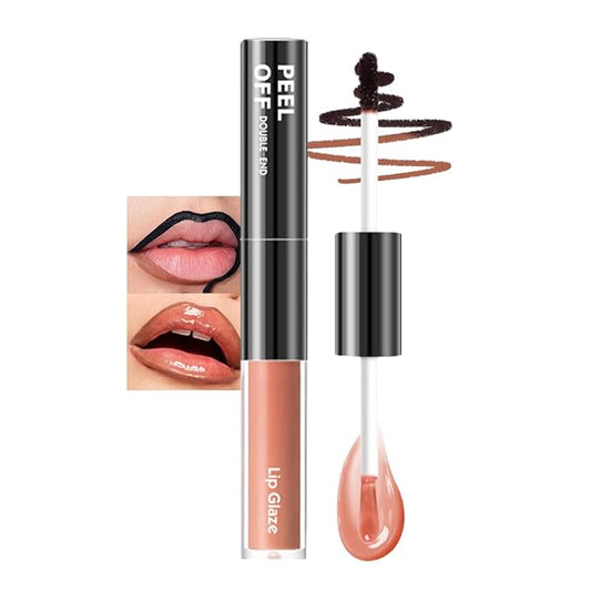 Peel Off Lip Liner & Gloss – Long-Lasting Smudge-Proof Caramel Nude Lip Tint & Lip Stain Liner with Hydrating High Shine Gloss for Defined, Fuller Nude Lips – Waterproof Soft Glam Lip Makeup
