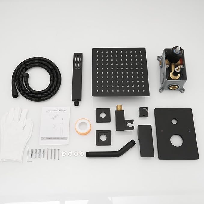 annazom Shower Faucet Set Rain Shower System Matte Black with High Pressure 8-Inch Shower Head Handheld Square Shower Head Bathroom Luxury Rain Shower Faucet Shower Complete Combo Kit Wall Mounted