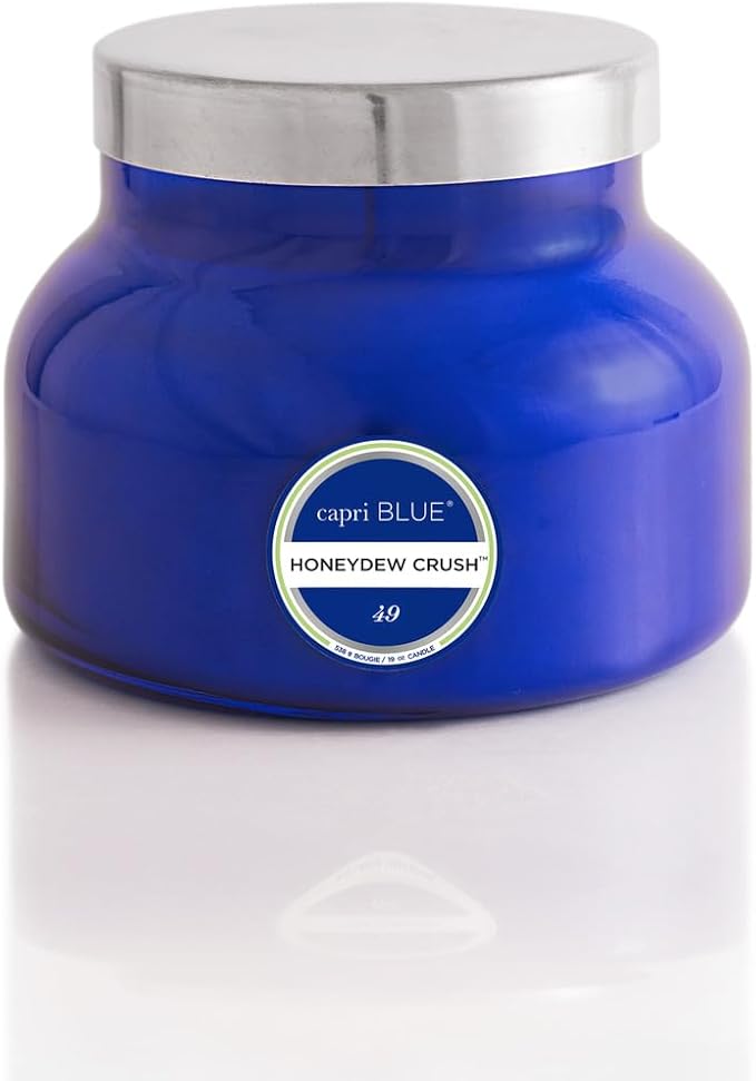 Capri Blue Signature Jar Candles - Long Lasting Soy Wax Blend - Luxury Tropical Scented Candles - Comes in Blue Decorative Glass Jar (Honeydew Crush, 19 oz)