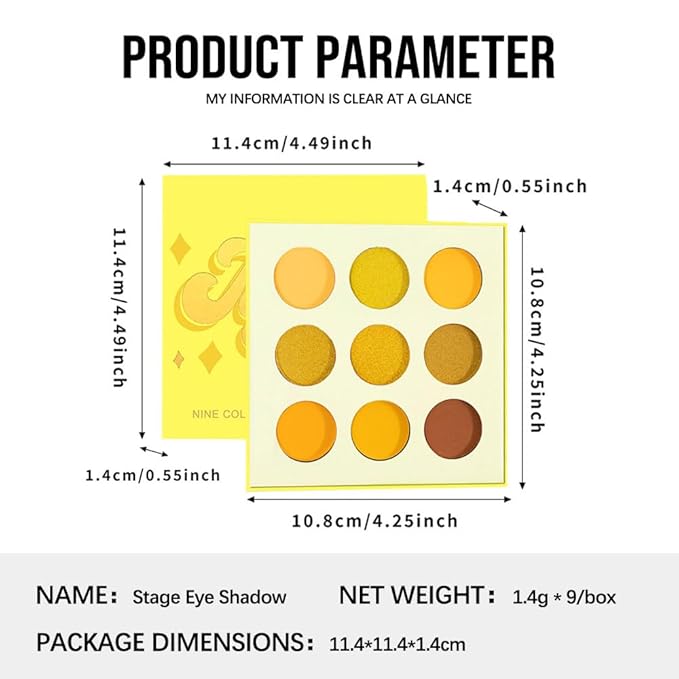 9-Color Yellow Gold Eyeshadow Palette–High Pigment Matte Shimmer Glitter Eyeshadow Palette in Warm Orange, Lemon & Brown Shades,Long-Lasting Waterproof, Blendable for Creative & Everyday Looks