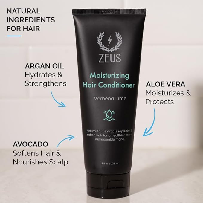 ZEUS Advanced Moisturizing Conditioner for Men with Argan Oil & Natural Fruit Extracts for Soft, Healthy, Restoring Hair, Cleanse & Balance Scalp (Made in USA) 8 oz.
