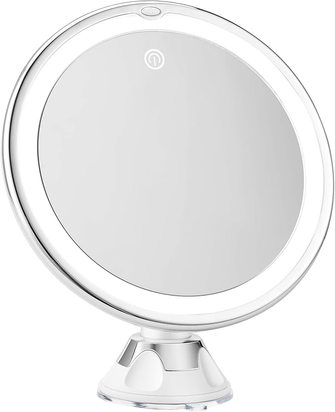 Snowflakes 10x Magnifying Lighted Makeup Mirror with Lights, Suction Cups, and 360° Swivel – Touch Control, 3 Light Modes – Ideal for Home, Bathroom Vanity, and Travel