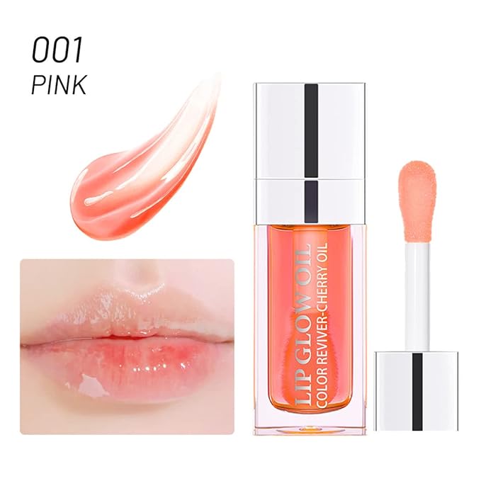 Lip Color Lip Oil, Hydrating, Plumping, Glossy Finish (#01 Pink, 2 Pack)
