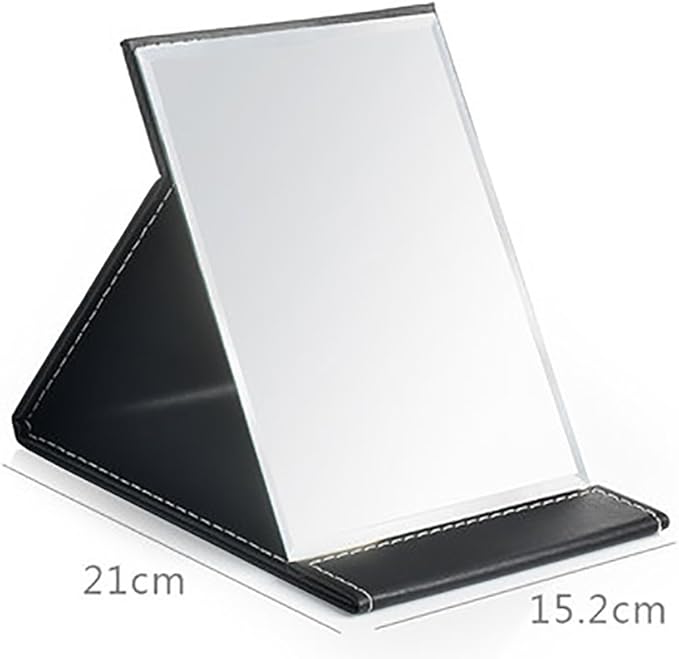 PU Leather Portable Folding Makeup Mirror with Standing(M, Black)