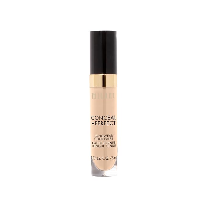 Milani Conceal + Perfect Longwear Concealer Full Coverage Infused with Hyaluronic Acid & Vitamin E, Cover Dark Circles, Blemishes & Skin Imperfections for Long-Lasting Wear - Light Nude