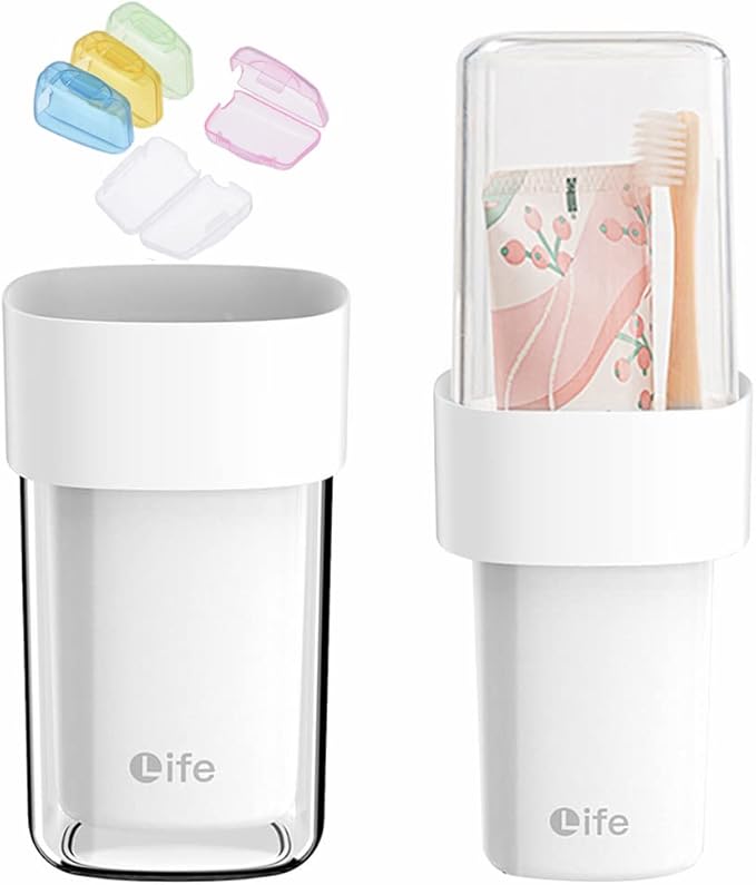 Travel Toothbrush Holder for Bathroom with 5 Toothbrush Head Protective Case, 1pcs White Covered Toothbrush Holders Can be Used as Toothbrush Travel Container for Camping School Business Trip Shower