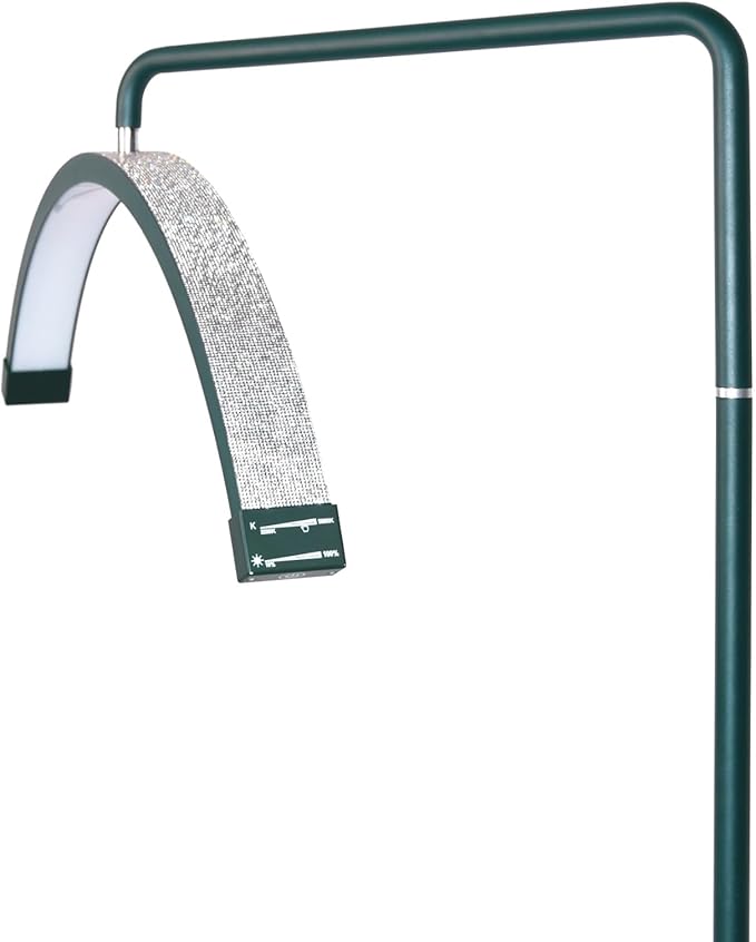 Bling Half Moon Lash Light | Dimmable LED Diamond Esthetician Light for Eyelash Techs - LED Floor Lash Lamp with Adjustable Height, Touch Control & Stable Base | Warm & Cool Tones | Emerald Green