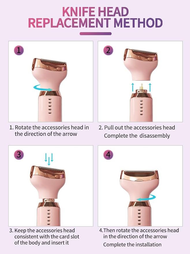 Electric Razors for Women, 5 in 1 Painless Ladies Wet & Dry Body Razors and Facial Hair Remover, Rechargeable Facial and Body Hair Remover for Face Nose Eyebrow Arms Armpit Legs Pubic Area (Pink)