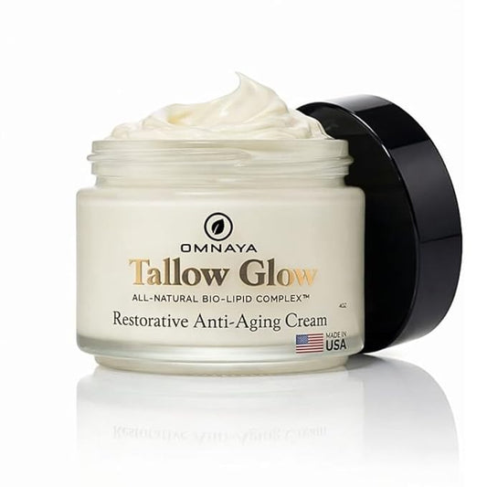Organic Premium Grass-Fed Beef Tallow for Skin - With Bakuchiol & Gotu Kola for Anti-Aging, Face & Body Cream with Jojoba, Honey, Greek Olive Oil 4oz