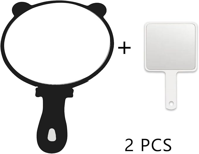 2 Pcs Compact Hand Mirror – High Definition Glass, Big Men or Women Barber Hand Mirrors with Handle, Mini Mirror for Personal Purse Pocket Travel and Gift(Black, 5.91" L x 9.84" W (Cat Ears))