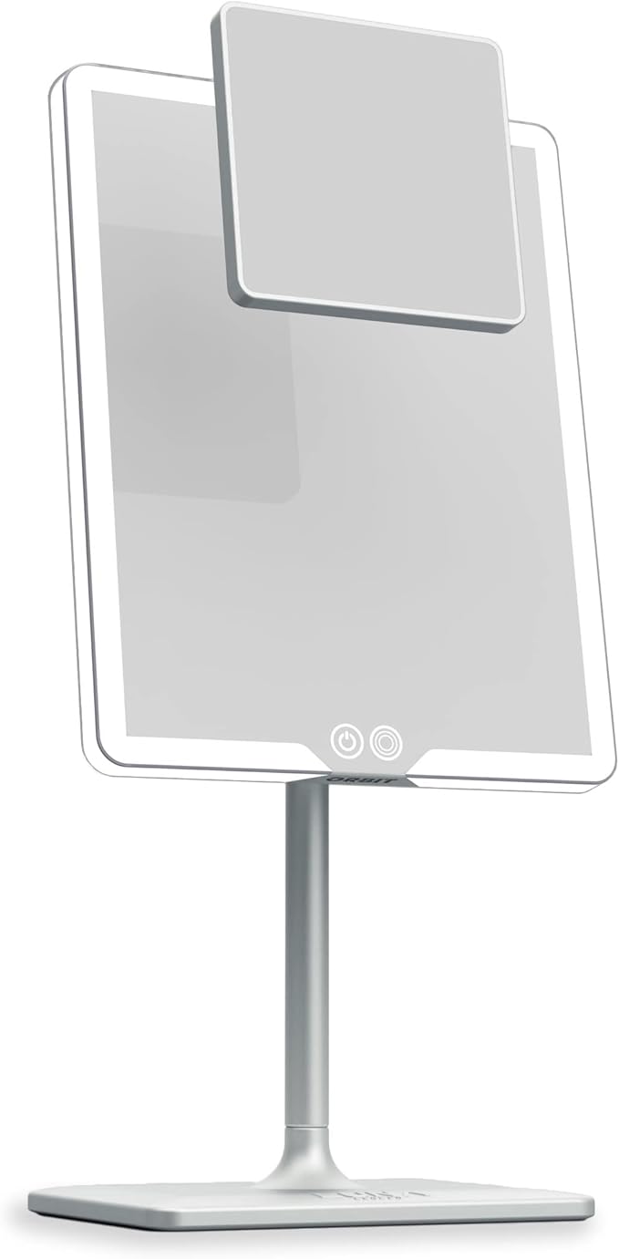 LUNA London Orbit LED Vanity Mirror with Lights, 7X/1X Magnification, Dimmable & USB-C Rechargeable Tabletop Mirror - Chalk Grey