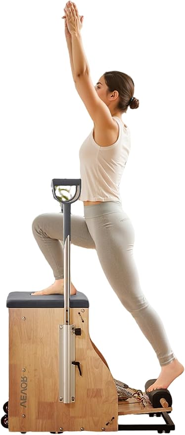 VEVOR Pilates Chair, Split-Pedal Stability Combo Chairs with Handles, Rubber Wood Frame Yoga Fitness Trainer, Exercise Reformer, Pilates Resistance-Workout Equipment, for Home Gym Studio Workout