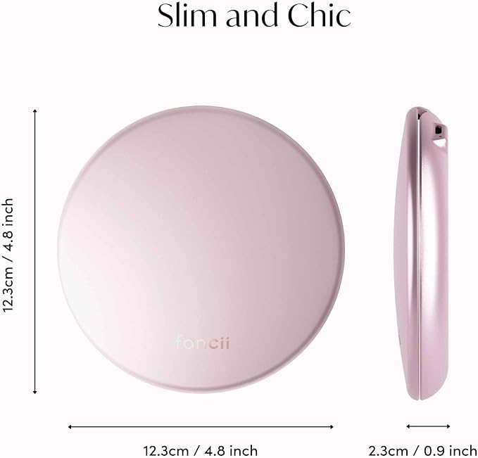 Fancii Taylor LED Lighted Travel Makeup Mirror, Rechargeable with 10x/1x Magnifying & 3 Light Settings - Compact, Portable, Large 5” Wide Hand Mirror for Handbag and Purses (Rose Gold)