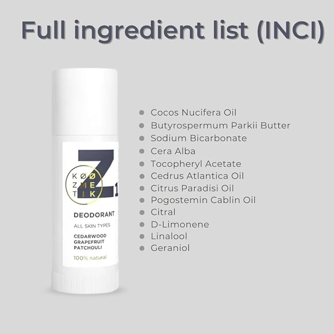Z1 Natural Deodorant for Women & Men | 100% Aluminum-Free | Long-Lasting Freshness | Safe for All Skin Types | Supports Natural Sweating | Cedarwood,Grapefruit,Patchouli
