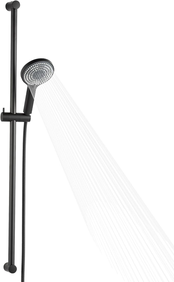 OFFO 6-Spray High Pressure Handheld Shower Head Combo with Adjustable 40 in Slide Bar and 60 in Stainless Steel Hose, Matte Black
