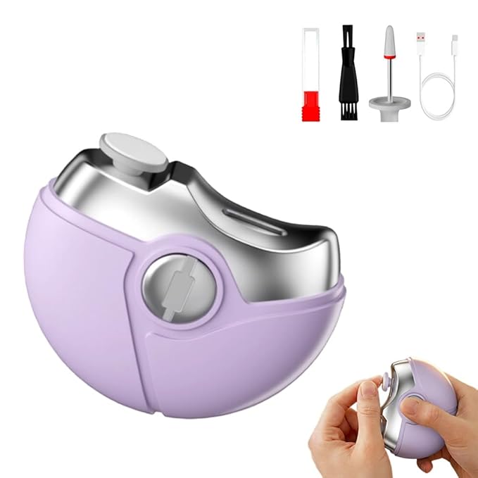 3 in 1 Electric Nail File, Nail Clippers & Trimmer with Nails Scraps Storage and 2 Adjustable Speeds, Quiet Automatic Electric Nail Grinder for Seniors Adult Baby, Nails Supplies (Purple)