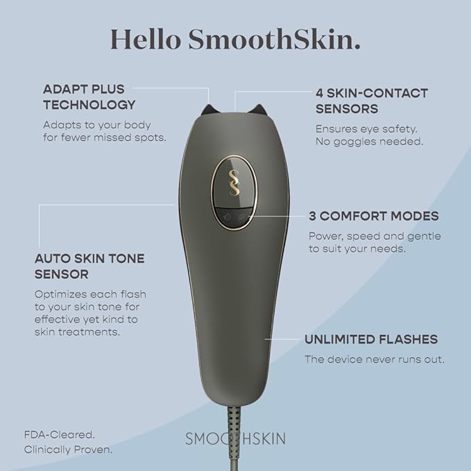 SmoothSkin Pure Adapt Gray IPL Hair Removal Device, At-Home Laser Hair Removal for Women & Men, Visible Results in 2 Weeks, Safe for Face & Body, Painless, Long-Lasting Hair Reduction, Full Body Use