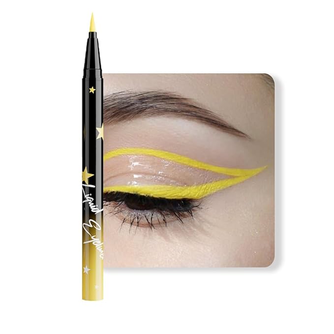 evpct Yellow Matte Liquid Eyeliner Waterproof Smudge Proof, Yellow Eye Liner Liquid Liner for Face Body Paint, Long-lasting Eyeliner Waterline Thin Quick-dry Eyeliners Pencil Eye Makeup Stay all Day