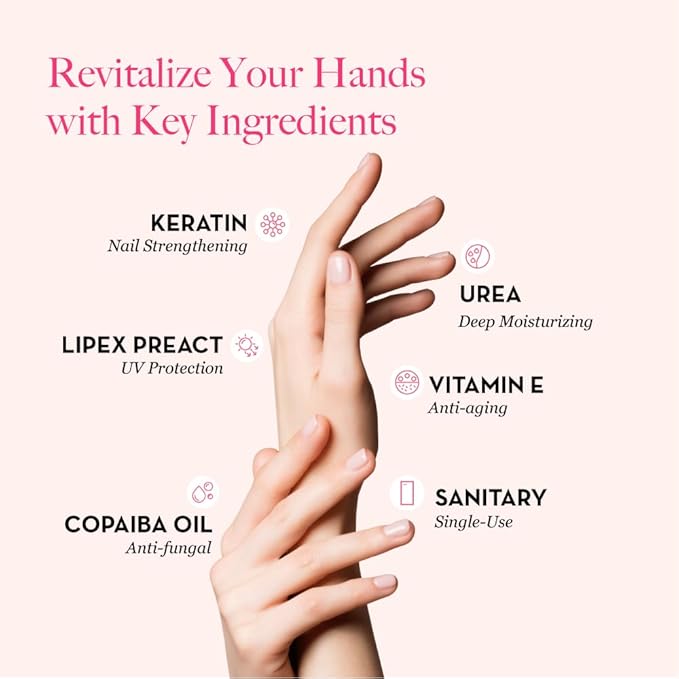 Bodipure All-In-1 Moisturizing Hand Mask, Keratin & Vitamin E Hand Mask for Dry Cracked Hands, Natural Moisturizing Gloves Formula, Strengthen Nails & Repair Hands 50 Pairs