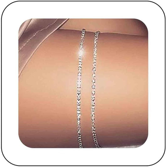 Boho Crystal Thigh Chain Silver Body