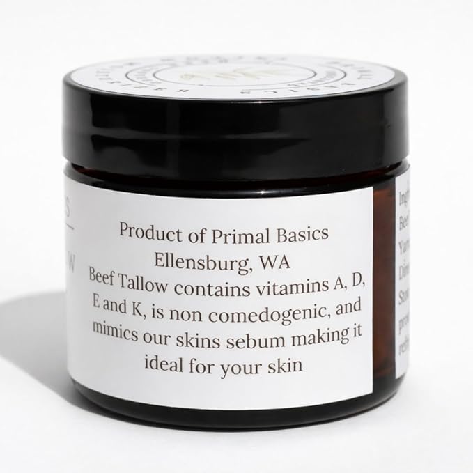 Primal Basics 100% Grass Fed Grass Finished Whipped Beef Tallow Moisturizer/Body Balm for Face, Body, Oily, Dry, Sensitive Skin -Contains Vitamins A, D, E, K -USA Made (1.7 oz, Vanilla)