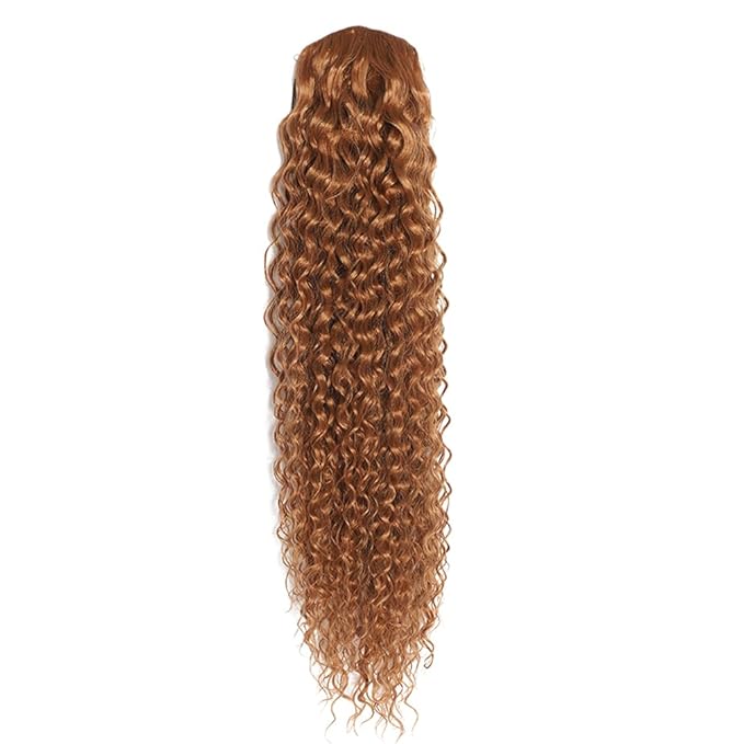 Deep Wave Ponytail Extension for Women 12 Inch Brown Curly Wavy Ponytail Hair Extensions Drawstring with Clips Short Synthetic Hairpiece for Daily and Party