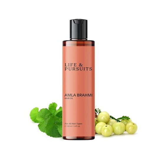 Life & Pursuits Amla Brahmi Oil for Hair and Scalp Nourishment - 3.4 Oz Natural Indian Ayurvedic Blend with Coconut, Castor, Sesame, Triphala, Gotukola for Healthy, Shiny Hair