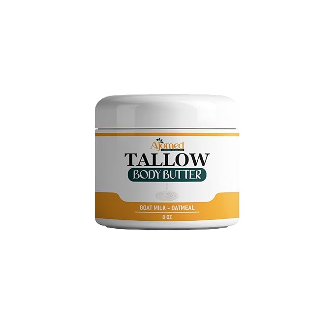 AJOMED COSMETICS Grass-Fed Beef Tallow and Magnesium Body Butter, Natural Moisturizing Cream for Dry, Itchy, Cracked Skin, Handmade Diaper Rash (Sandalwood Vanilla)