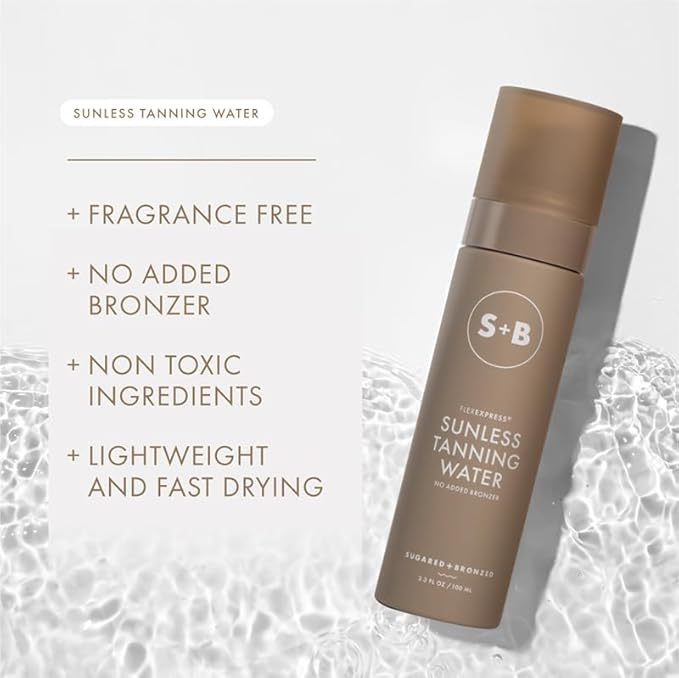 SUGARED + BRONZED Sunless Tanning Water, FlexExpress Self Tanner Spray for Face, Hydrating Botanical Formula for a Natural-Looking Tan, Suits All Skin Tones, Vegan, Cruelty Free, 4 Fl Oz