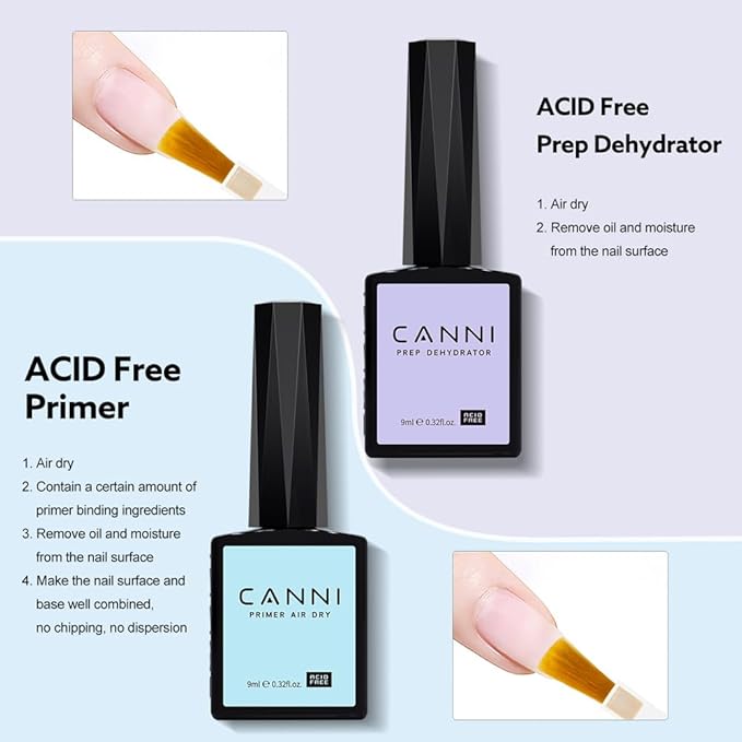 CANNI 2Pcs Acid Free Nail Dehydrator and Primer Set, Air Dry Nail Primer & Pre-dehydrator Nail Bond Gel Manicure Kit DIY at Home Salon Gifts