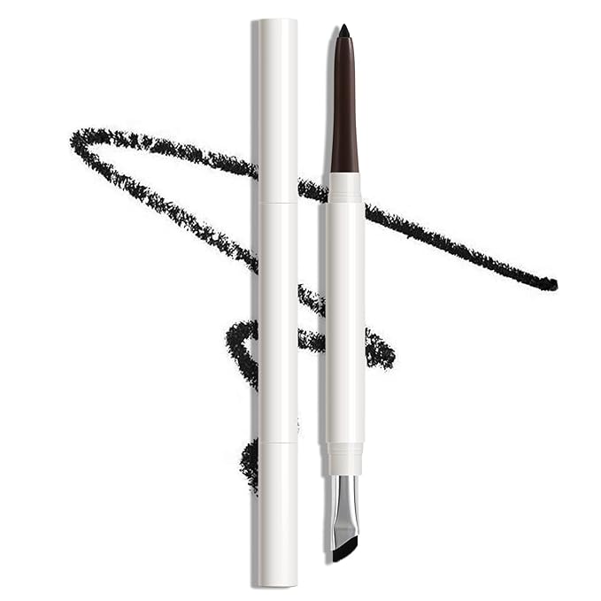 Dual-Ended Eyeliner + Brush, Waterproof Black Brown Eyeliner Pencil for Woman, Smudge-Proof Long-Lasting Wear Eye Makeup 2-Pack