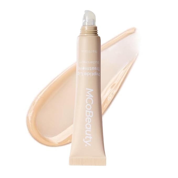 MCoBeauty - Peptide Lip Treatment - Buttercream - Clear Cream Shade - High Gloss Peptide Lip Balm & Plumper with Shea Butter - Hydrating Conditioning Lip Glaze for Soft Smooth Lips - Cruelty Free