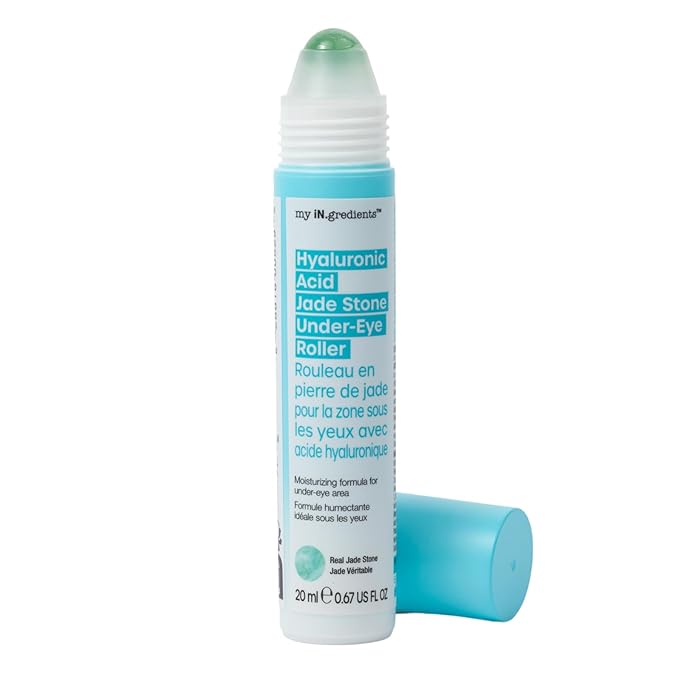 Masque Bar My Ingredients Hydrating Smoothing Under Eye Seru Jade Stone Roller, Under Eye Roller for puffiness, Niacinamide & Hyaluronic Acid Treat Dark Circles, Wrinkles, Travel Essentials, 20ml
