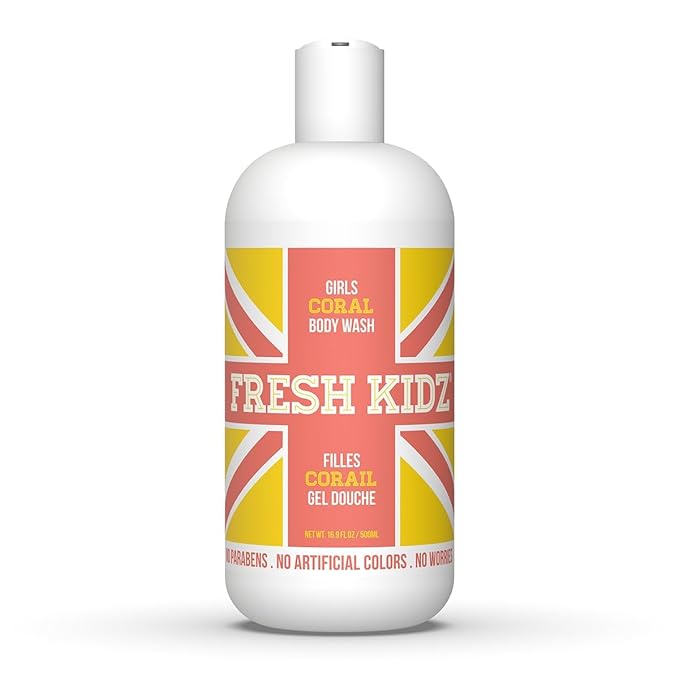 Fresh Kidz Body Wash for Kids and Teens - Gentle Bath and Shower Cleanser for All Skin Types - Girls "Coral", 16.9 Fl.Oz.
