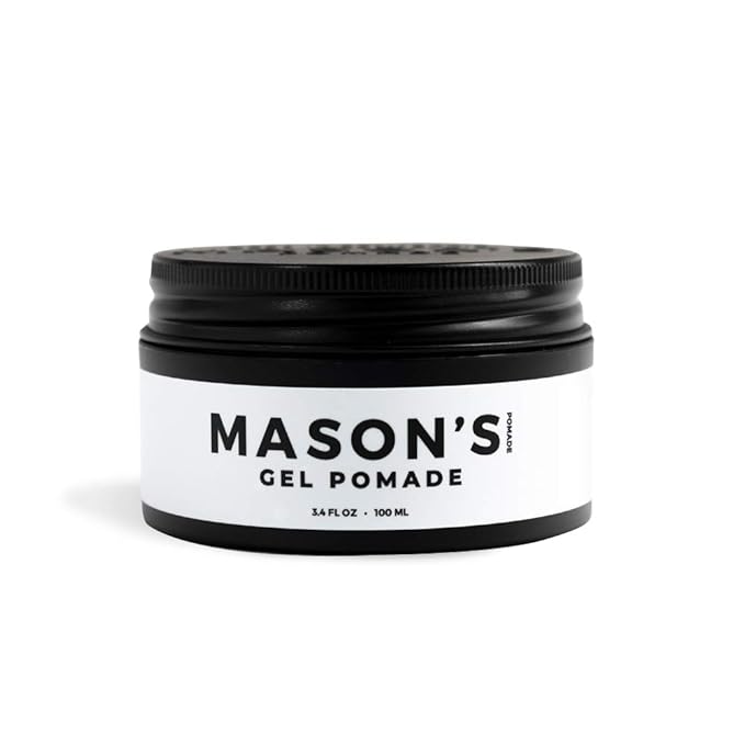 Mason's Gel Pomade for Men - Barber Approved Quality Water-Based Hair Gel Pomade - Medium-Strong Hold with Subtle Shine - Washes Out Easily - Great for Pomps, Undercuts & Side Parts - 3.4oz
