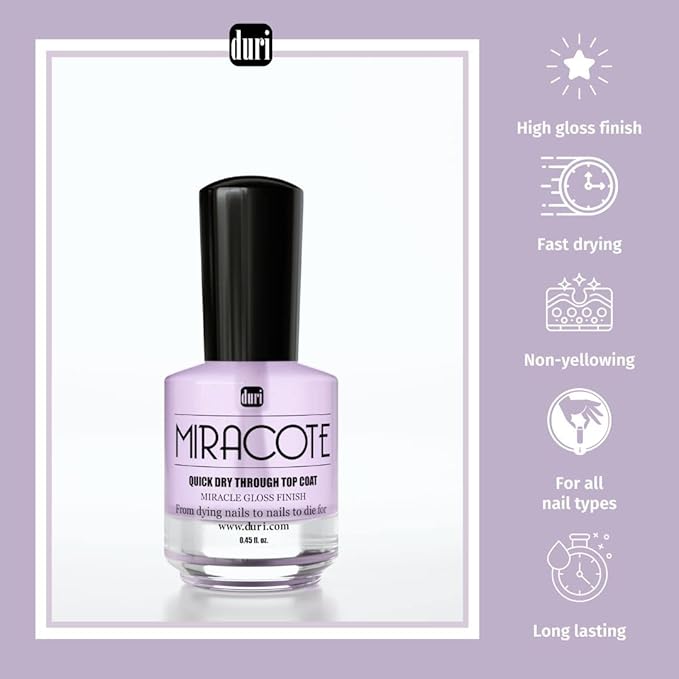 duri Miracote Quick-Dry Top Coat - High Gloss Finish, Chip Resistant, Long Wear - Nail Polish Protector for Strength and Growth | Pack of 2