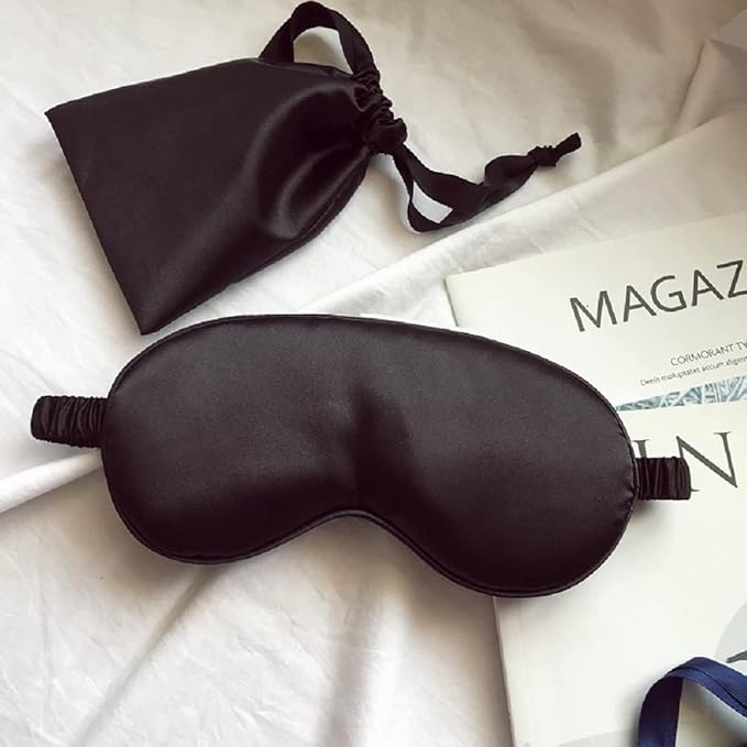 LCBD Silk Satin Sleeping Eye Mask, Black Sleep Eye Mask Night Blindfold for Women and Men, Soft Breathable Blackout Eyeshade Eye Cover for Travel, Wedding Bridesmaid Gift