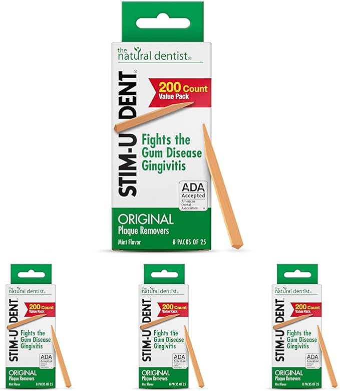 The Natural Dentist Stim-U-Dent Mint Dental Picks, Wooden Toothpicks for Food & Plaque Removal, Refreshing Mint Flavor, Travel-Friendly, 32 Packs of 25 Picks/Pack (200 Picks)