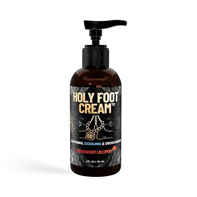 Derm Dude Holy Foot Cream | Daily Moisturizing Foot Cream with DeoPlex for Freshness & Arrowroot for Lightweight Hydration | Strawberry Lollipop Scent 4oz